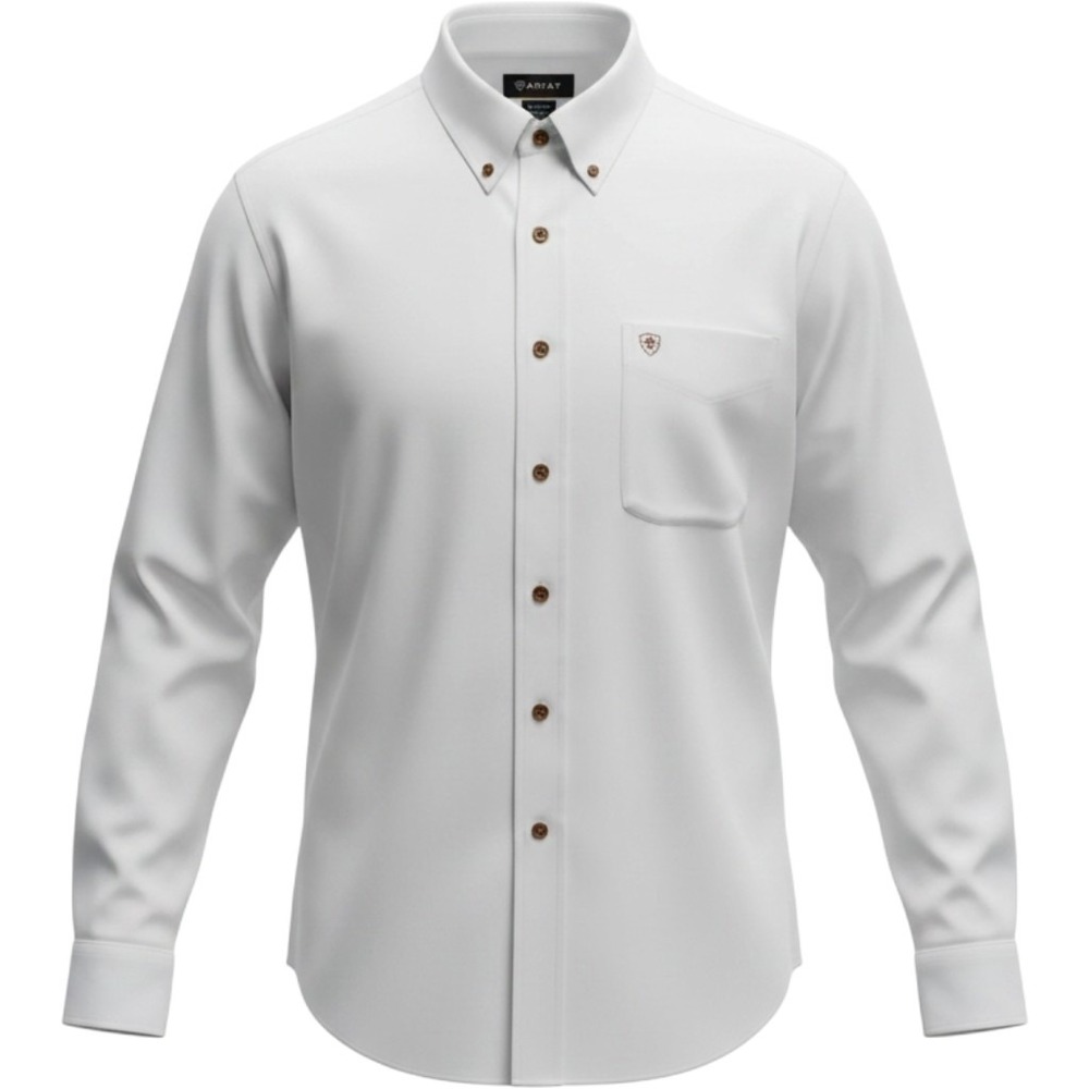 Ariat XXL White Twill Long Sleeve Button Down Shirt Embroidered Logo Workwear